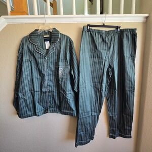 Pottery Barn Unisex Teen Harry Potter Slytherin Pajama Set Green Striped XL